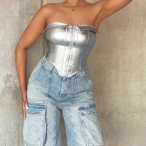 SHEIN SXY Zip Front Bandana Hem Tube Top